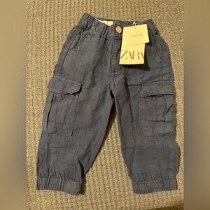 NWT Zara 9-12 100% Linen Pants Dark Blue